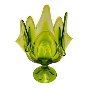 Vintage Viking Glass Green 6 Finger Handkerchief Vase