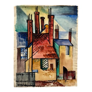 Henry Emil Salloch Original Watercolor on Paper Abstract Geometric Architectural Study, 1963. For Sale