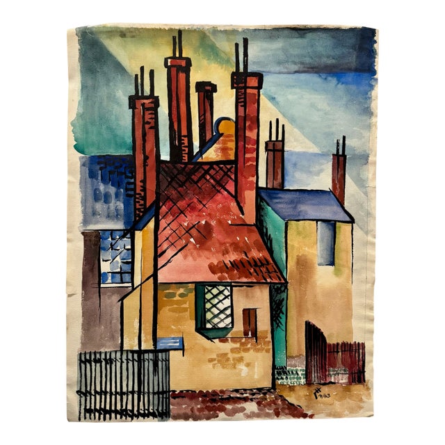 Henry Emil Salloch Original Watercolor on Paper Abstract Geometric Architectural Study, 1963. For Sale