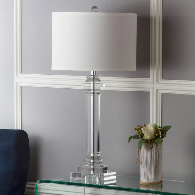 30-Inch H Crystal Column Table Lamp - Clear For Sale - Image 4 of 6