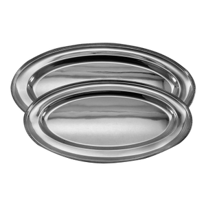 1960 Vintage Mappin & Webb Silver Oval Platters, Bead Mount- Set of 2