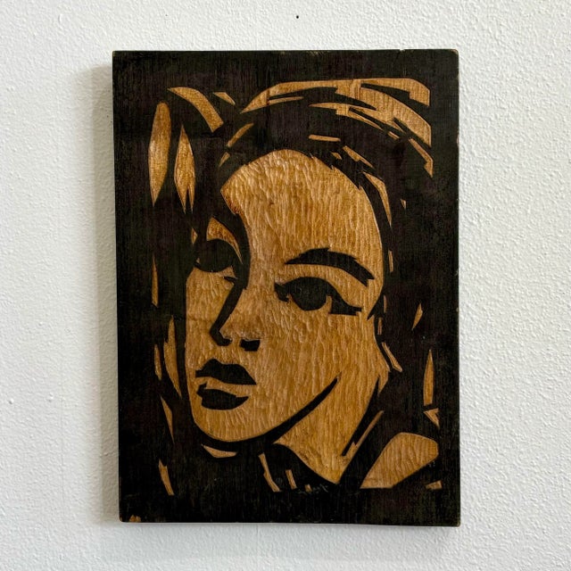 Wood Vintage Modern Wood Carved Portrait For Sale - Image 7 of 7
