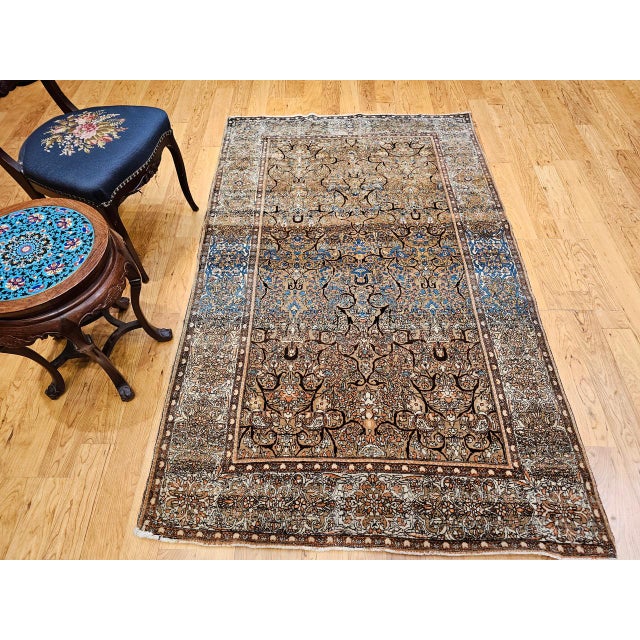 19th Century Persian Farahan Rug, Hand-Knotted Wool, Allover Floral Pattern, Camelhair & Blue, 5x7 For Sale - Image 9 of 18