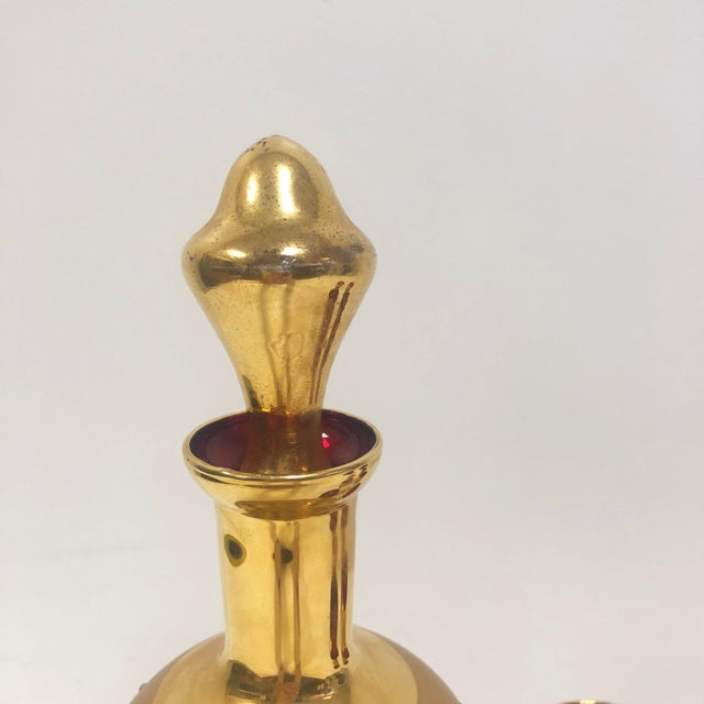 Ruby Red and 22 Karat Gold Italian Glass Goblet and Decanter