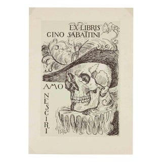 P.Pietra, Memento Mori, Ex Libris Gino Sabattini, Mid 20th Century, Woodcut For Sale