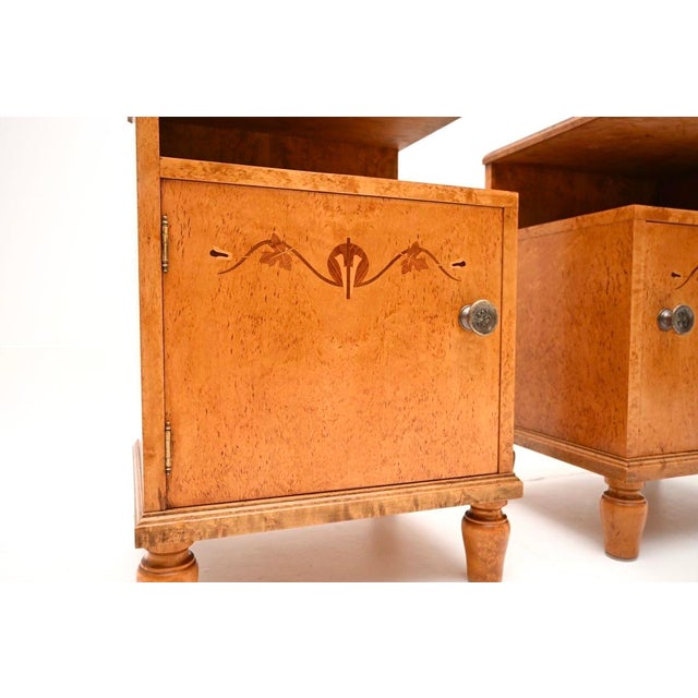 Swedish Art Deco Bedside Cabinets in Satin Birch, 1930, Set of 2 For Sale - Image 10 of 11