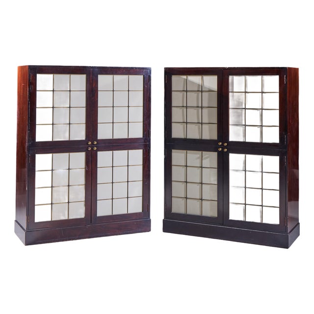 Thomas Pheasant for Baker Mahogany, Brass and Leather Cabinet - Pair For Sale