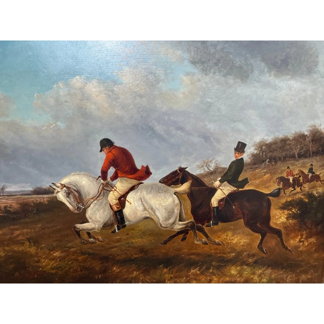 Thomas Smythe Victorian Hunting Charge Grey & Chestnut Horses Galloping Sporting Oil Painting Large British Equestrian...