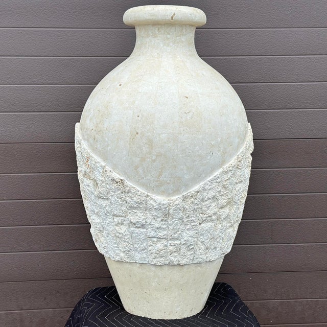 Massive Postmodern Tessellated Stone Floor Vase by Magnussen. Hand crafted in the Philippines.