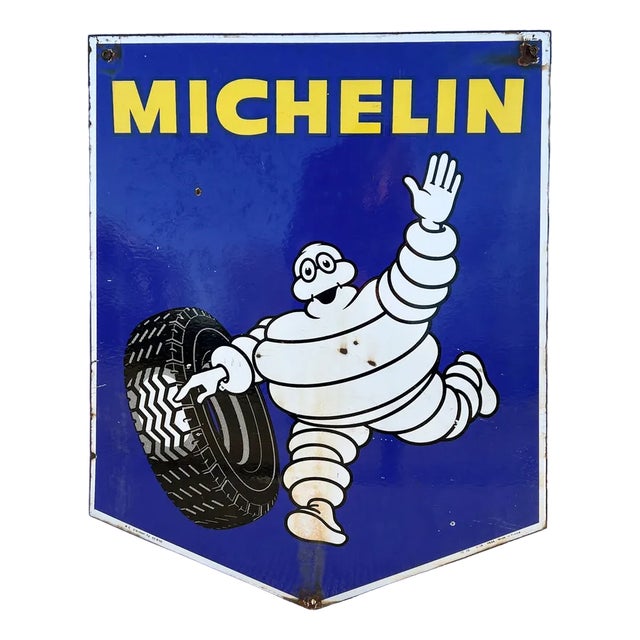 Double-Sided Michelin Tires Porcelain Advertising Sign, France, 1970s For Sale