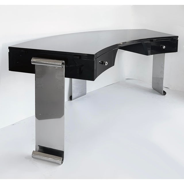 Metal 1980s Art Deco Style Lacquer, Stainless Steel Desk, Eugene Printz Style For Sale - Image 7 of 17