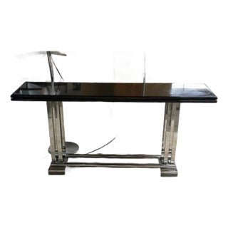 1940s Art Deco Console Table With Polished Chrome Base and Black Lacquer Top For Sale