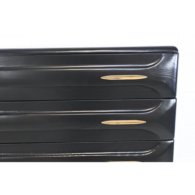 Black Franklin Shockey Mid Century Modern Sculpted Pine Highboy Dresser For Sale - Image 8 of 12