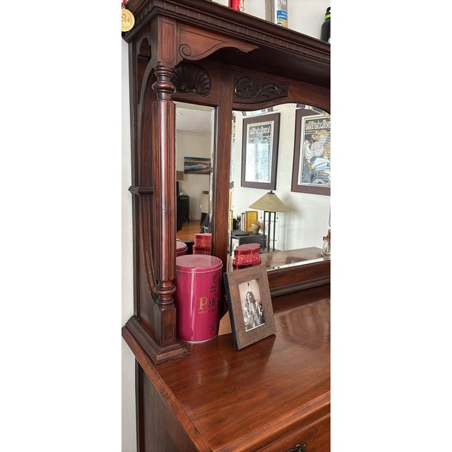 American 1920s Edwardian Mirror Back Carved Hardwood Buffet Sideboard For Sale - Image 3 of 7