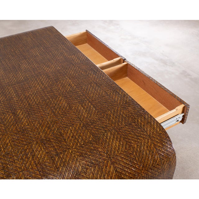Karl Springer-Style Organic Modern Grasscloth Waterfall Desk For Sale - Image 9 of 18