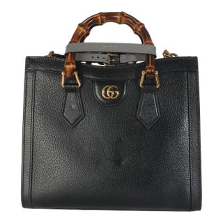 Black Dusty Grey Textured Dollar Calfskin Web Small Diana Tote For Sale