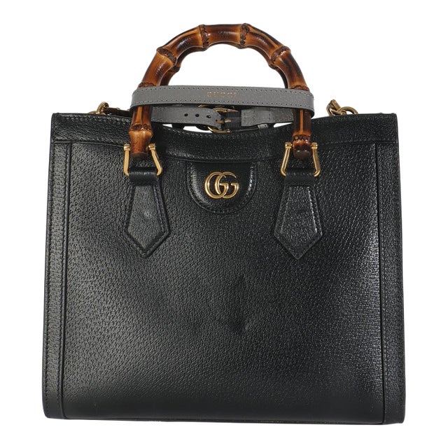 Black Dusty Grey Textured Dollar Calfskin Web Small Diana Tote For Sale