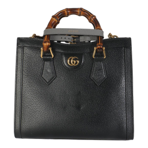 Black Dusty Grey Textured Dollar Calfskin Web Small Diana Tote