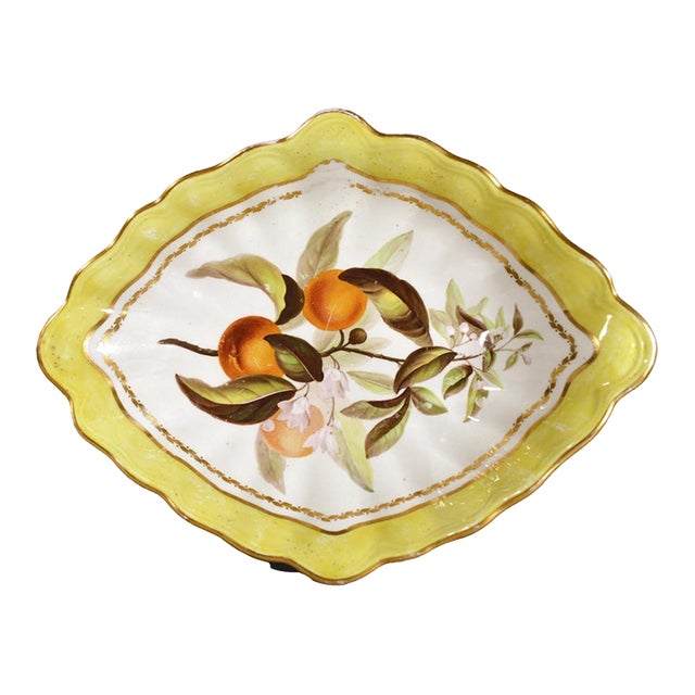 Late 18th Century Derby Porcelain Yellow-Ground Botanical Dish, "Orange Tree", Pattern 216 For Sale