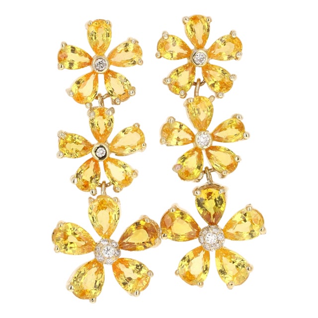 Roshe Jewels Sapphire Diamond Earrings 18k Yellow Gold Drop Earrings, A Pair For Sale