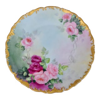 Antique T and v Limoges French Porcelain Cabinet Plate Hand Painted Roses Gold Rim For Sale