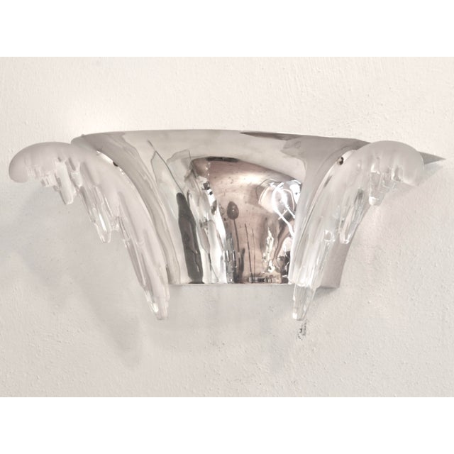 - Pair of wall lights made of solid nickel-plated brass in the form of a half-shell - The interior glass is flat and also...