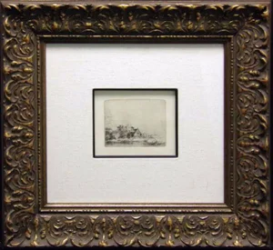 Late 20th Century "Landscape With a Cow" Genuine Etching Printed Directly from the Copper Etching Plate Created by Rembrandt Van Rijn, Framed