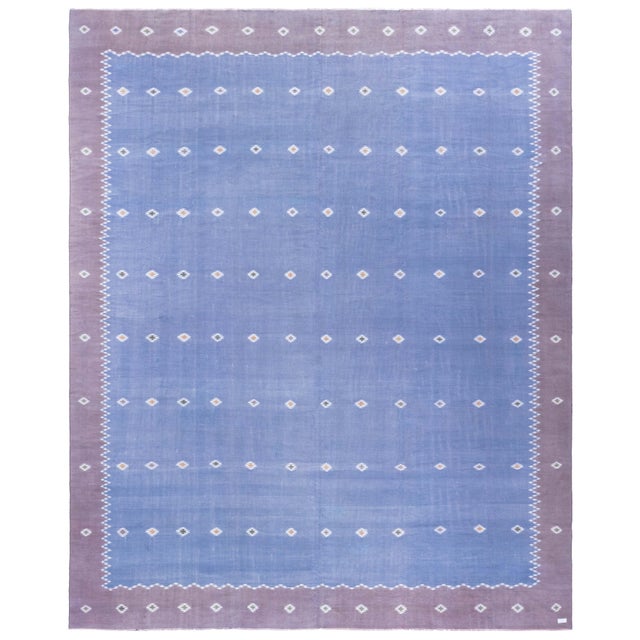 Doris Leslie Blau Mid-Century Indian Dhurrie Lavender Flatweave Cotton Rug For Sale