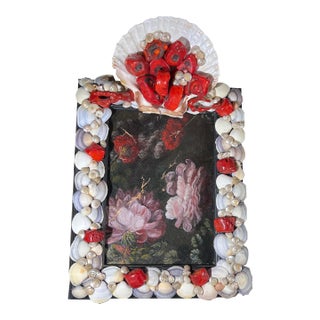 Mediterranean Grotto Baroque Style Frame With Dutch Oil on Canvas Still Life Painting Fragment For Sale