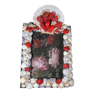 Mediterranean Grotto Baroque Style Frame With Dutch Oil on Canvas Still Life Painting Fragment