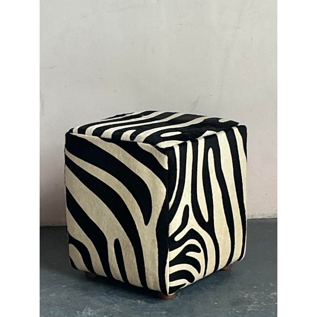 Late 20th Century Vintage Boho Zebra Ottoman For Sale - Image 5 of 8