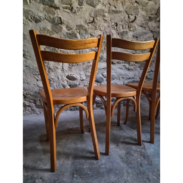 Vintage Baumann Bistro Chairs and Ottoman, France, 1950s, Set of 5 For Sale - Image 12 of 18