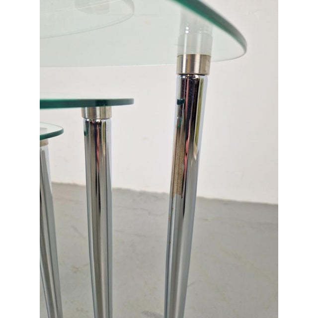 Metal Nesting Tables in Glass and Chrome, Set of 3 For Sale - Image 7 of 14