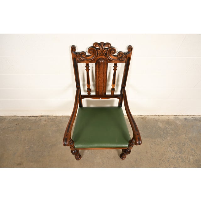 1920s Berkey & Gay Antique English Jacobean Carved Walnut Armchair, Circa 1920s For Sale - Image 5 of 15