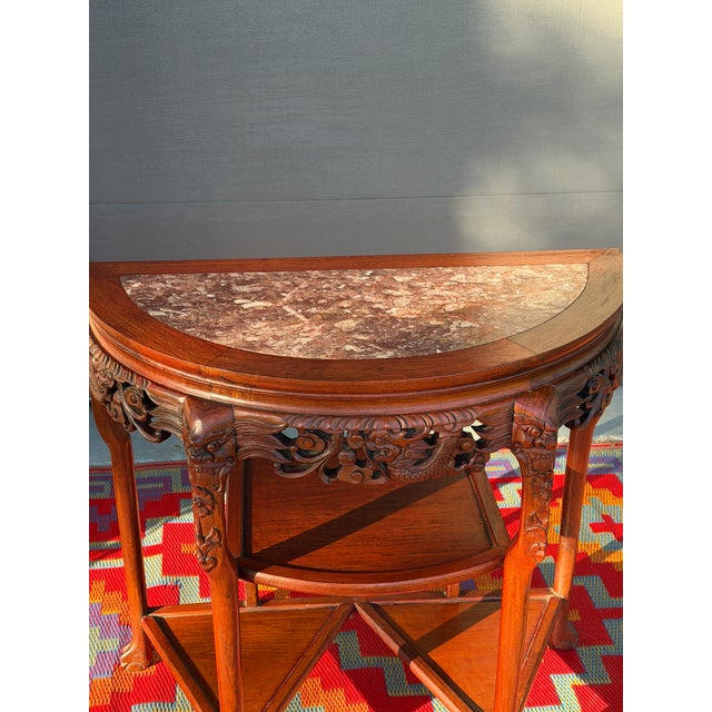 1930s Rosewood Demi-Lune Console With Marble Inlay For Sale - Image 4 of 9