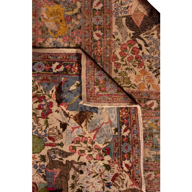 Beige Hand-Knotted Antique Tabriz Style Rug Beige Blue Pictorial All Over Pattern For Sale - Image 8 of 8