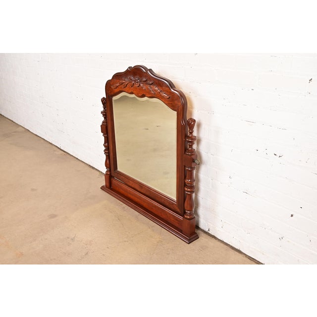French Provincial Thomasville French Provincial Carved Cherry Wood Dresser Top Vanity Swing Mirror For Sale - Image 3 of 14