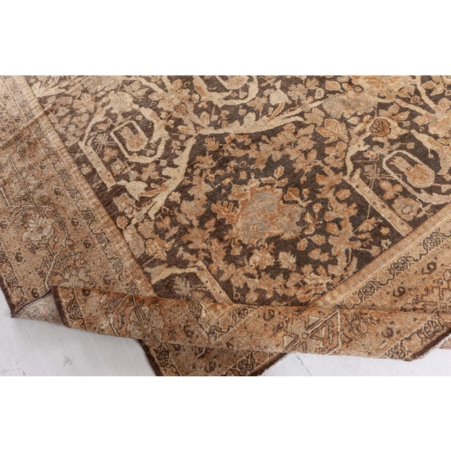 Early 20th Century Antique Persian Sultanabad Camel and Brown Handwoven Wool Carpet For Sale - Image 5 of 9