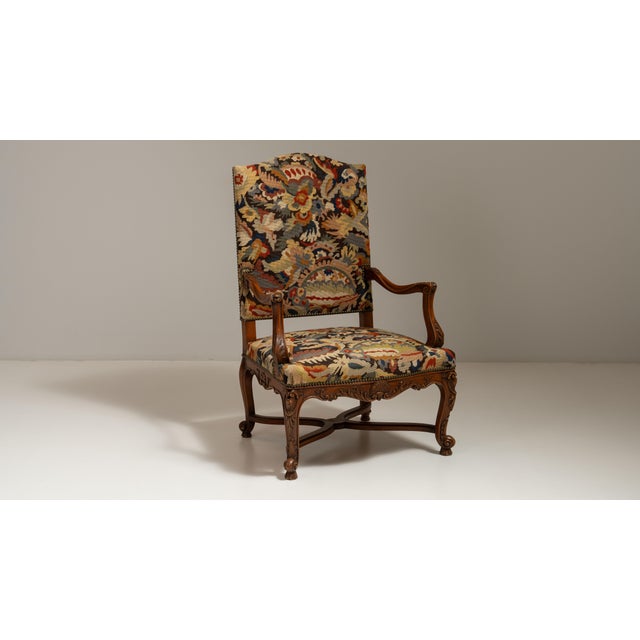 19th Century French Chestnut Brown Louis XV Upholstered Throne Armchair For Sale - Image 14 of 15