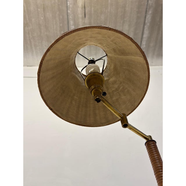 Brass Mid-Century Brass and Rattan Wrapped Floor Lamp With Wicker Shade, 1960s For Sale - Image 8 of 12