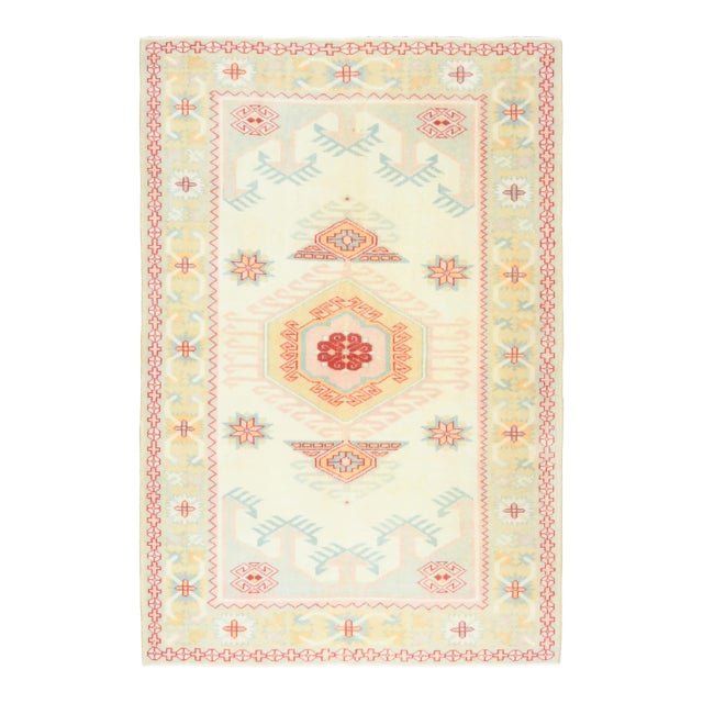 1970s Vintage Turkish Oushak Handmade Wool Cotton Beige Area Rug For Sale