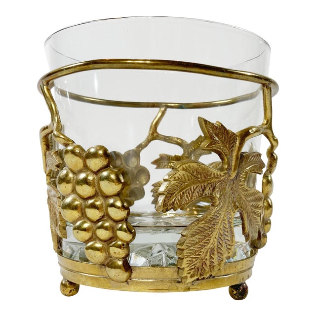 Vintage Cut Glass Champagne Chiller With Brass Grape Motif Base For Sale