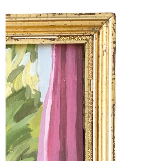 This charming still life rendered in crisp, luminous colors features two sun-bright lemons and a Rococo mirror softly...