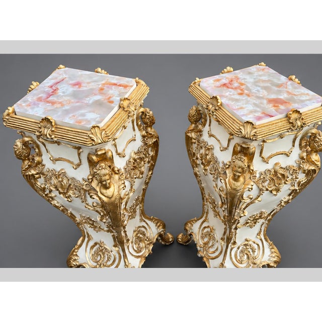 Late 20c Italian Baroque Cream Gold Pedestals - Pair For Sale - Image 14 of 18