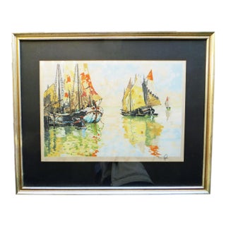 Hans Figura Large Boats Aquatint Print For Sale