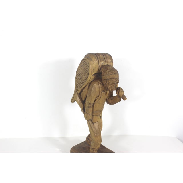 V Fortin 13” Vintage Hand Carved Wood Hunter Trapper Winter Traveller French Canadian Folk Art, Figurine, Signed Wood Carving Quebec Man For Sale - Image 12 of 16