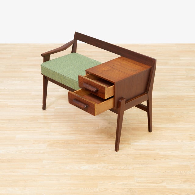 Mid 20th Century Entryway Bench in Teak & Green For Sale In Los Angeles - Image 6 of 10