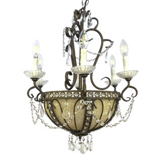 Vintage Six-Arm French Country Style Wrought Iron Chandelier For Sale