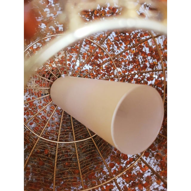 Vintage Orange Glass Beaded Large Round Orb Globe Chandelier Pendent Light Fixtures- A Pair For Sale - Image 11 of 13