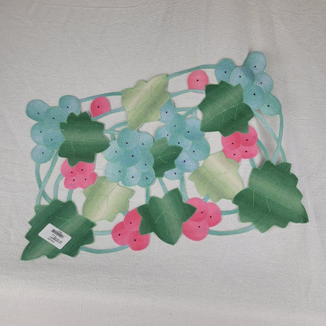 Green Late 20th Century Khazana Grape Clusters Cutout Placemats Green Pink Blue Polyester New - Set of 8 For Sale - Image 8 of 10